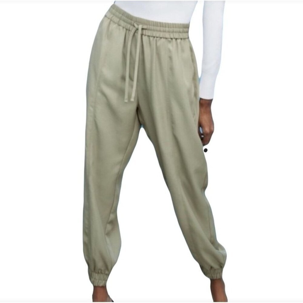 ZARA Tan Cream Neutral Casual Elastic Waist Pull on Pants Joggers- S